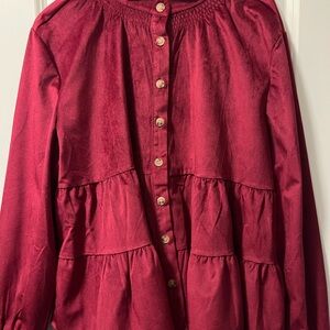 Impressions Deep Red Corduroy Top